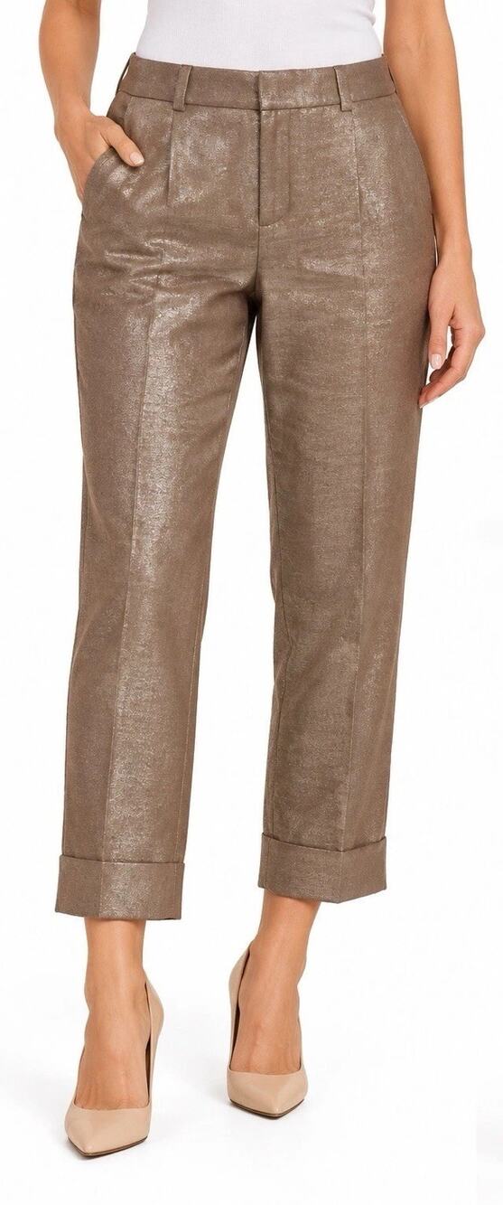 ALICE + OLIVIA METALLIC GOLD TAUPE CROPPED CUFFED DRESS PANTS WOMENS SIZE 10